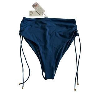 Agua Bendita Azure Blue Etta Bikini Bottom High Waisted Ruched Swim L